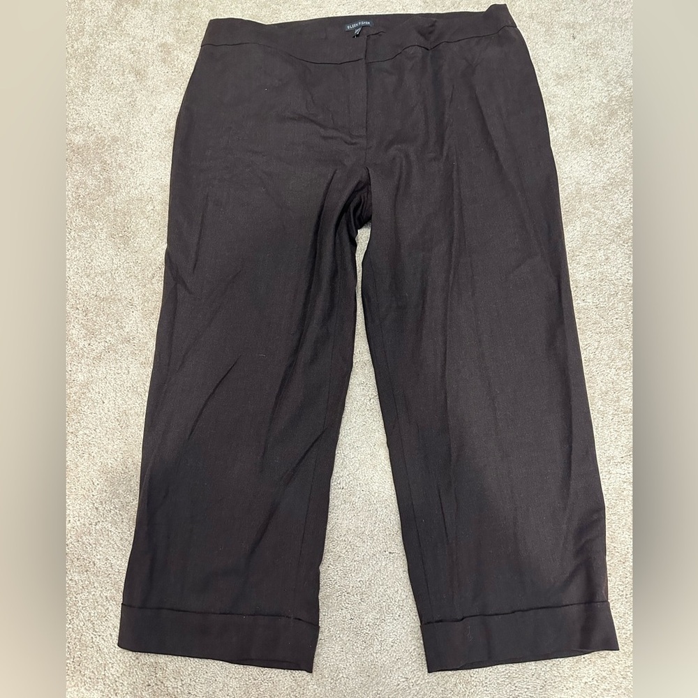 EILEEN FISHER Brown Stretch Wool Flannel Melange Trouser Cuffed Pants XL NWT